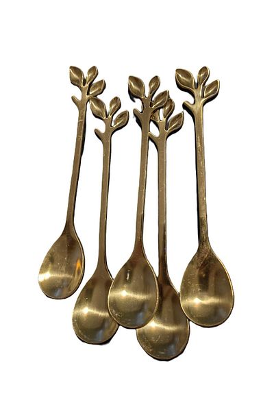 Bluokbeauty Gold Color 5-Piece Stainless Steel Coffee Teaspoon - with Ornamental Head