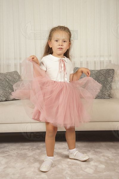 neocotton Rochie cu mânecă scurtă pentru fetiță, căptușită cu tul pentru bebeluși