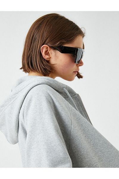 Koton Oversize Zippered Sweatshirt Hooded With Pockets Inside Fleece