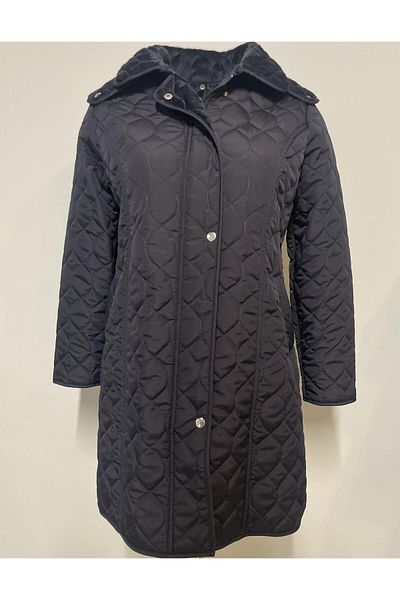 VETRE Navy Blue 95 cm Cooked Pattern Quilted Coat