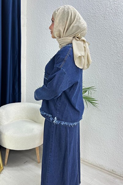 lurex moda Set Denim - Fusta cu ciucuri