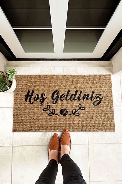 Paspas Yap Written Floral Welcome Door Mat - Door Front Design
