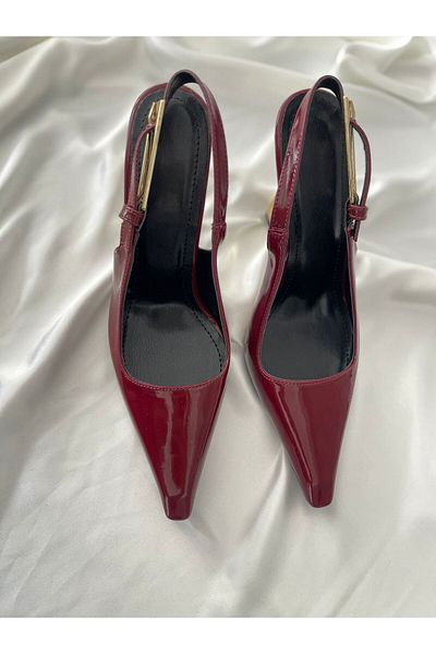 Gala Atelier Burgundy High Heels - Gold Color Belt Detailed