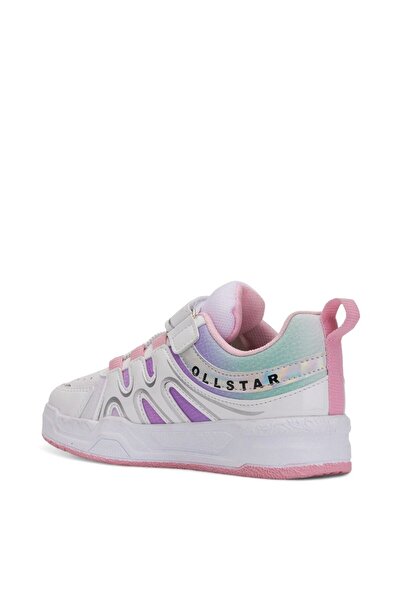 Nstil White Pink Unisex Kids Sneaker - Patent Leather Rubber Laced, Velcro Oval Toe 020