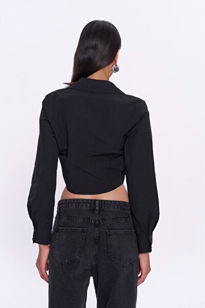 Quzu Crop Gömlek Fermuarlı Slimfit Gömlek