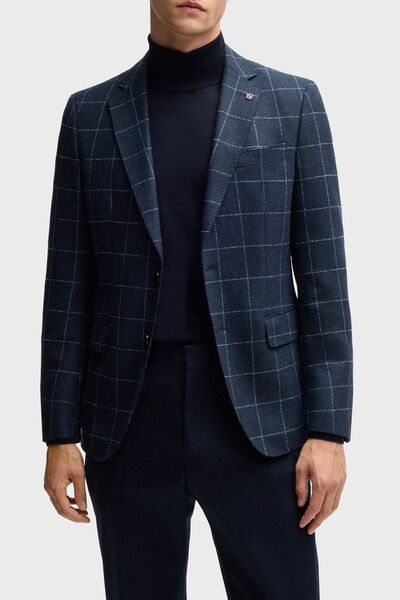 BOSS Kareli Yünlü Slim Fit Çift Yırtmaçlı Blazer Ceket Erkek CEKET 50527998 404