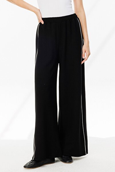 Hooopstore Black Palazzo Tracksuit Trousers - Piping Detail