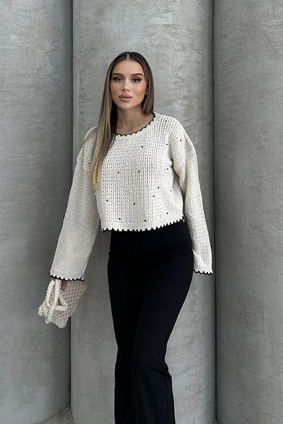 RB CLUB Pulover de damă din tricotaje cu detalii Pearl Stone