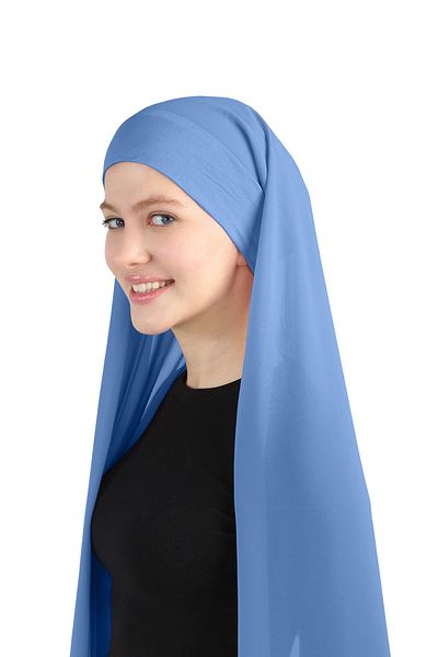 Ecardin Bonneted Chiffon Fabric - Απλό τζιν μπλε σάλι - St 393