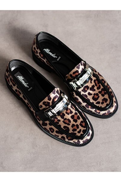 Alemdar Shoes Дамски мокасини с леопардов шарен черен цвят PİER