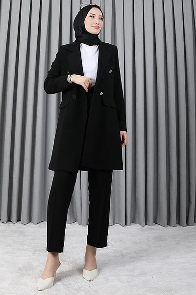 Giza Giyim Women's Black Blazer Jacket Set