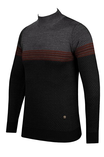 Çizgi Triko Stripe Knitwear Men's Half Turtleneck Knitwear Sweater Patterned Steel Knit Regular Fit - 5009B