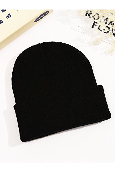 KEMSON Winter Unisex Knitted Soft Black Wool Beret - Folded Design