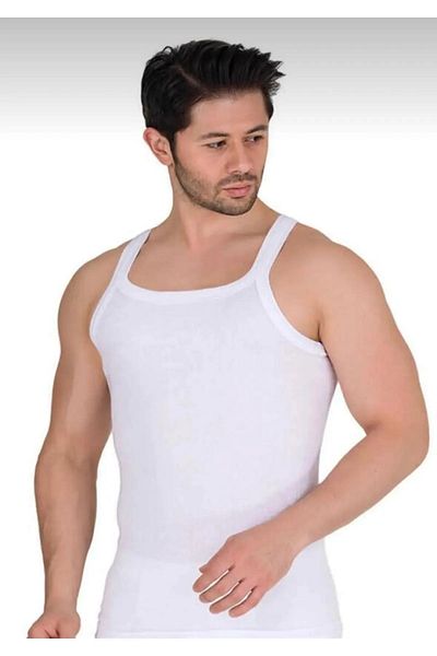 MYS GRUP TEKSTİL White 3-Piece Ribbed Camisole Tank Top - Thin Strap, 100% Cotton, Berrak/1044
