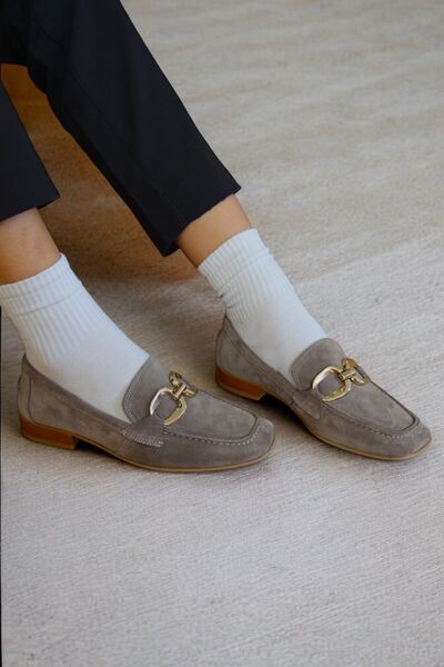 ERS Air Comfort Kadın Vizon Hakiki Süet Deri Metal Tokalı Loafer Rahat Günlük Maskülen Ayakkabı K.352-010