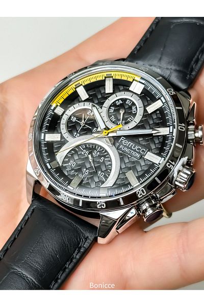 Ferrucci Functional Black Color, Leather Cord, Waterproof, Guaranteed Men's Wristwatch Rosary Bracelet