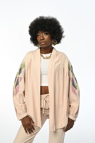 Orfeo Negro Γυναικείο Oversize Kimono - Μανίκι και Πλάτη με Λεπτομέρεια Κεντήματος