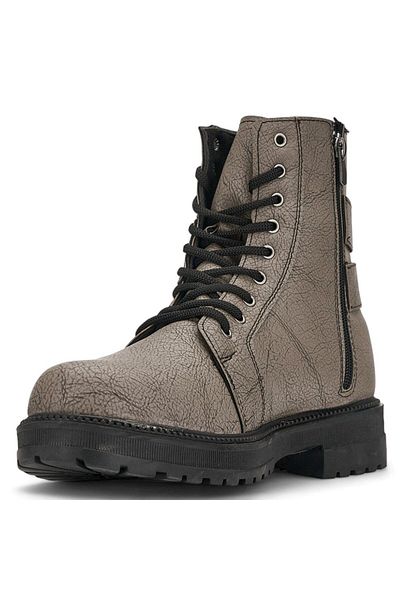 Nstil Ανδρικές μπότες casual - Mink, Λεπτομέρεια αγκράφα, Κορδόνια, Φερμουάρ, Οβάλ Μύτη, Χοντρή αντιολισθητική σόλα 2118