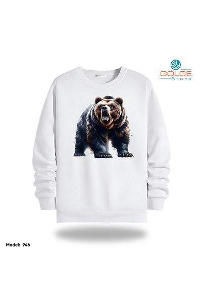 Gölge Store Φούτερ Unisex με στάμπα Angry Bear Slimfit Crew Neck με 2 κλωστές