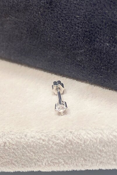 La femme by begum Beyaz Mini Tektaş Silver Arka Çiçek Döndürmeli Gümüş Pierci...