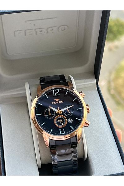 FERRO 30 Mt Waterproof Men's Wristwatch - Steel Cord, with Calendar and Inner Functions Active Efm31916-R