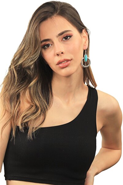 LABALABA Kadın Antik Gümüş Kaplama Elips Boncuk Detaylı Navajo Simge Formlu Sallantılı Model Küpe