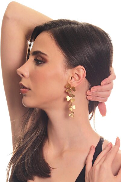 LABALABA Kadın Mat Altın Kaplama Yonca Stilizesi Çivili Küpe