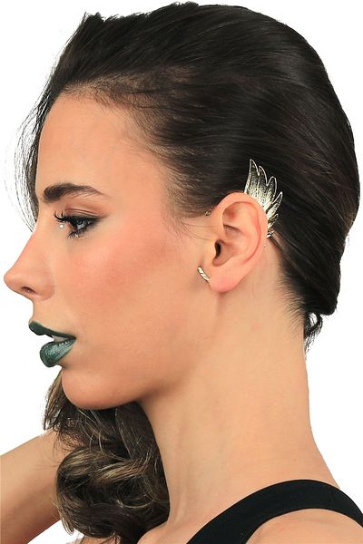 LABALABA Women's Gold Color Lacquer Plated Left Ear Drop Model Leaf Formed Ear Cuff Earrings