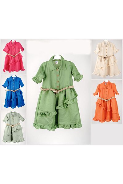 Guata KİDS 6-12 Years Girl's Dress - Front Button and Ruffle Detail