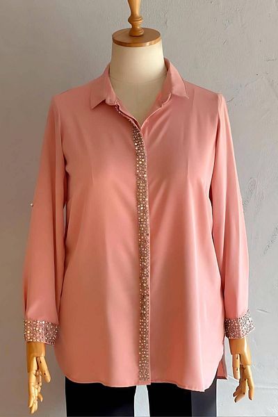 Hanezza Jessica Handmade Crepe Evening Dress Shirt - Plus Size Elegant Dress