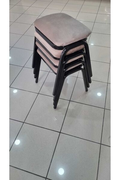 MUTLU ALIŞVERİŞ MERKEZİ Tabure 4 Adet Siyah Demir Ayaklı Silinebilir Kumaş Yeni Trend Mutfak Taburesi Dikdörtgen Tabure