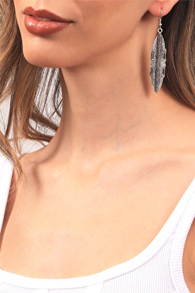 LABALABA Kadın Antik Gümüş Kaplama Yaprak Formlu Sallantılı Model Küpe