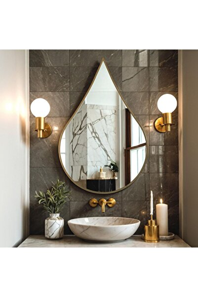 ERİZA Su Damlası, ahşap taban 100cm modern duvar aynası, boy aynası, banyo aynası (Code:04)