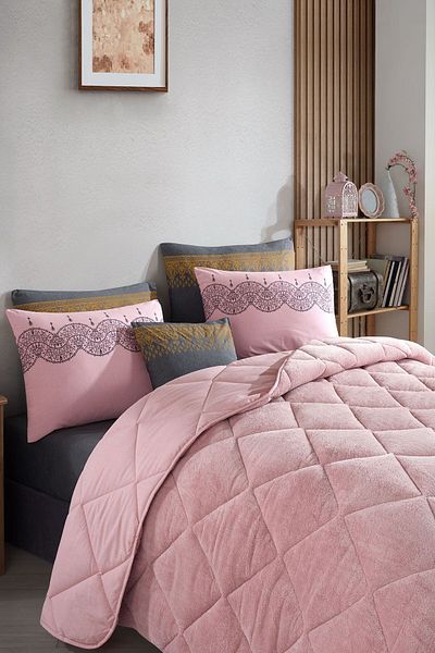 Otelonia Wellsoft Double Baby Set - Double Sided, 2 Pillows, 3-Piece Set with Case, Dried Rose