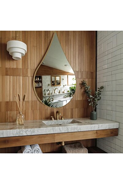ERİZA Su Damlası, ahşap taban 100cm modern duvar aynası, boy aynası, banyo aynası (Code:04)