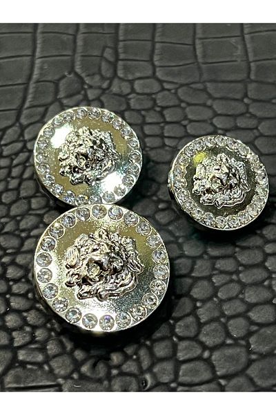ODDA TASARIM ATÖLYESİ V.E.R.S.A.C.E Model - Crystal Stone Detailed Silver Luxury Button Set 1-40 1-36 1-32 Size