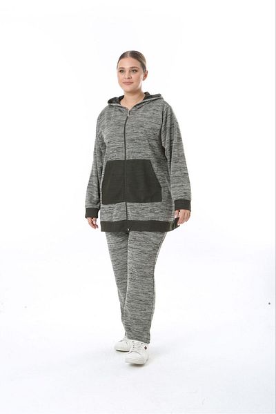 Şans Дамски анцуг с големи размери - Khaki Thessaloniki Steel Knitted, Hooded 65N38326
