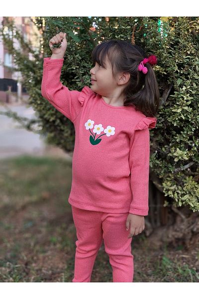 Aynema Kids Girl's 3-Piece Daisy Printed Shoulder Ruffle Camisole Set