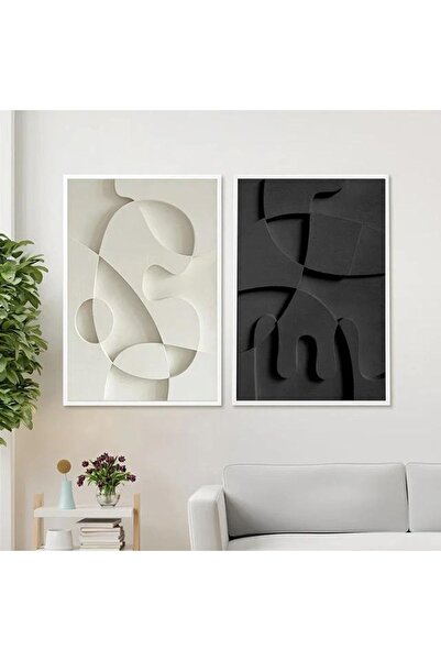 Linacci İkili Beyaz Metal Çerçeveli Siyah Beyaz Camlı Tablo Seti