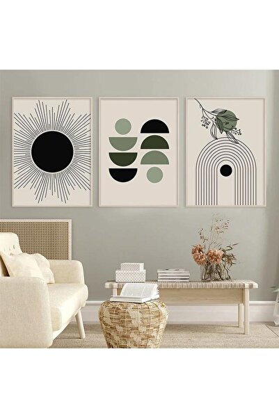 Linacci Set de tablouri cu cadru metalic alb triplu, gri crem, negru, cu sticlă