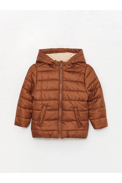LC Waikiki Lcw Baby Light Brown Hooded Puffer Jacket for Baby Boy