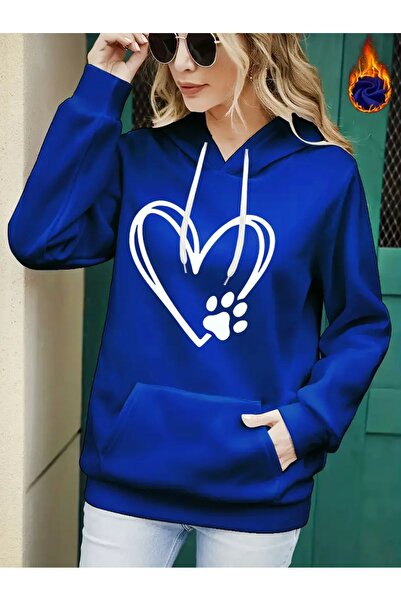 GALASHOP سويت شيرت بقلنسوة من الصوف بتصميم قلب ومخلب