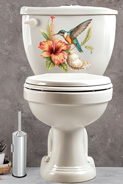 Echo Home ملصق مقعد المرحاض، صدف الطائر الطنان والزهور الناعمة تحت عنوان ملصق المرحاض للحمام