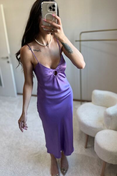MoyStore Zr Mor Saten Midi Elbise
