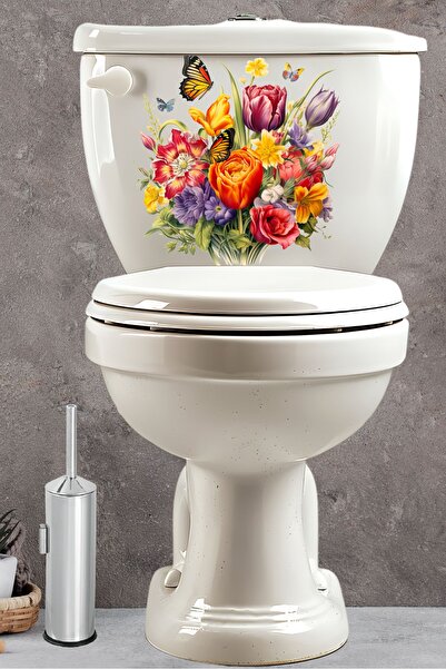 Echo Home ملصق المرحاض باقة الورود الملونة والفراشات تحت عنوان الحمام المرحاض...