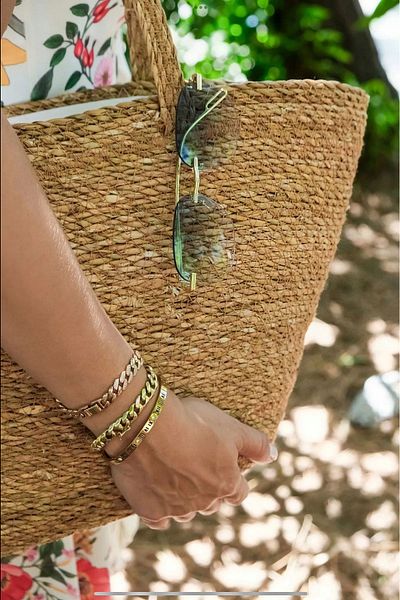 YUNUSOĞLU HOME 45 cm Zippered Straw Women's Bag - Hand and Shoulder Beach Bag