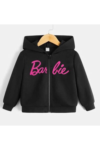 coolart Cardigan pentru copii din bumbac cu imprimeu negru Barbie - Glugă de ...