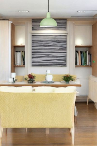 Fer Avize Prague Modern Design Green Inside White Color Metal Cafe - Kitchen Single Chandelier
