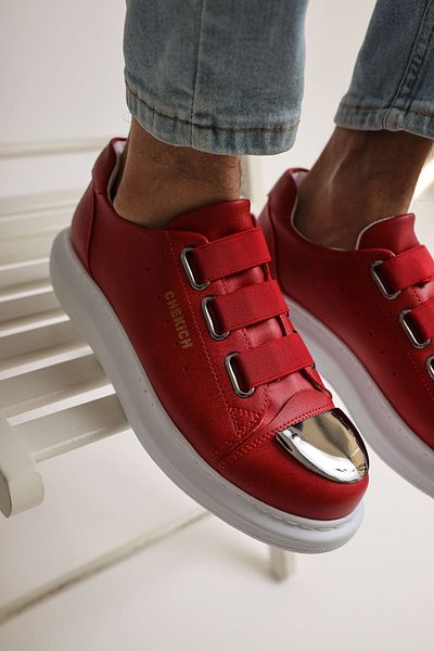Paolo Zaccardi Pantofi P251 Mirror pentru bărbați - Talpă ortopedică, piele casual, pantofi sport roșii CBT