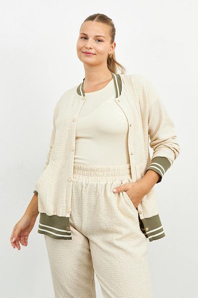 Curly BEIGE TEXTURED BOMBER JACKET